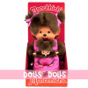Poupée Monchhichi 20 cm - Maman avec son bébé en rose
