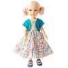 Poupée Reina del Norte 32 cm - Rosalía avec robe à imprimé floral et gilet bleu