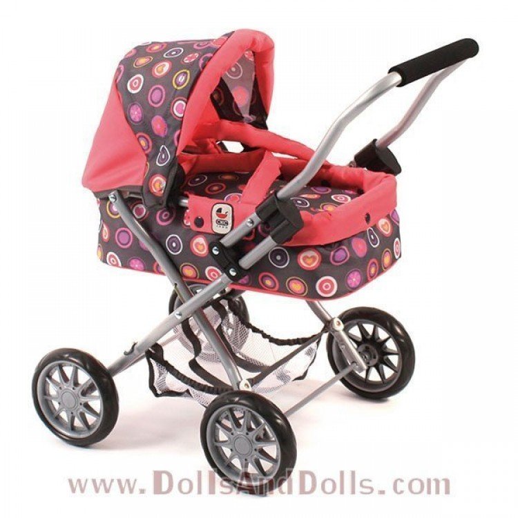 Cochecito Chic Smarty Fucsia-Gris círculos 57 cm
