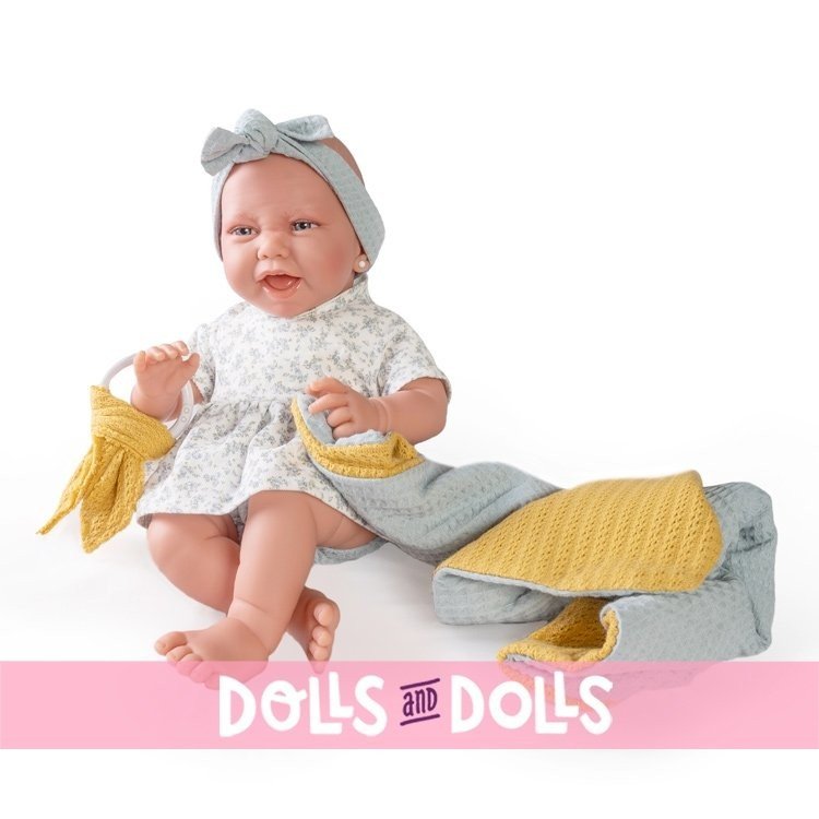 Poupée Antonio Juan 42 cm - Carla nouveau-né avec couverture et boucles d'oreilles