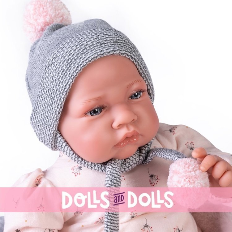 Poupée Antonio Juan 42 cm - Nouveau-né avec gigoteuse et pompons