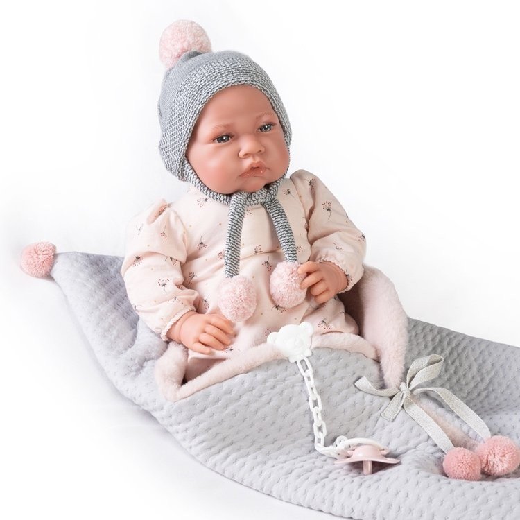 Poupée Antonio Juan 42 cm - Nouveau-né avec gigoteuse et pompons