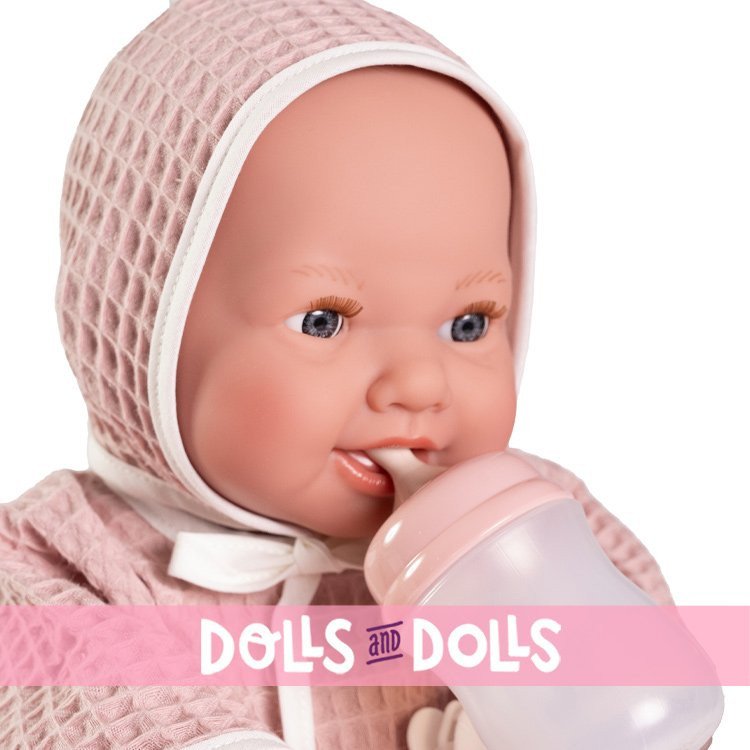 Poupée Antonio Juan 42 cm - Nouveau-né Mía fait pipi avec cape de bain et baignoire