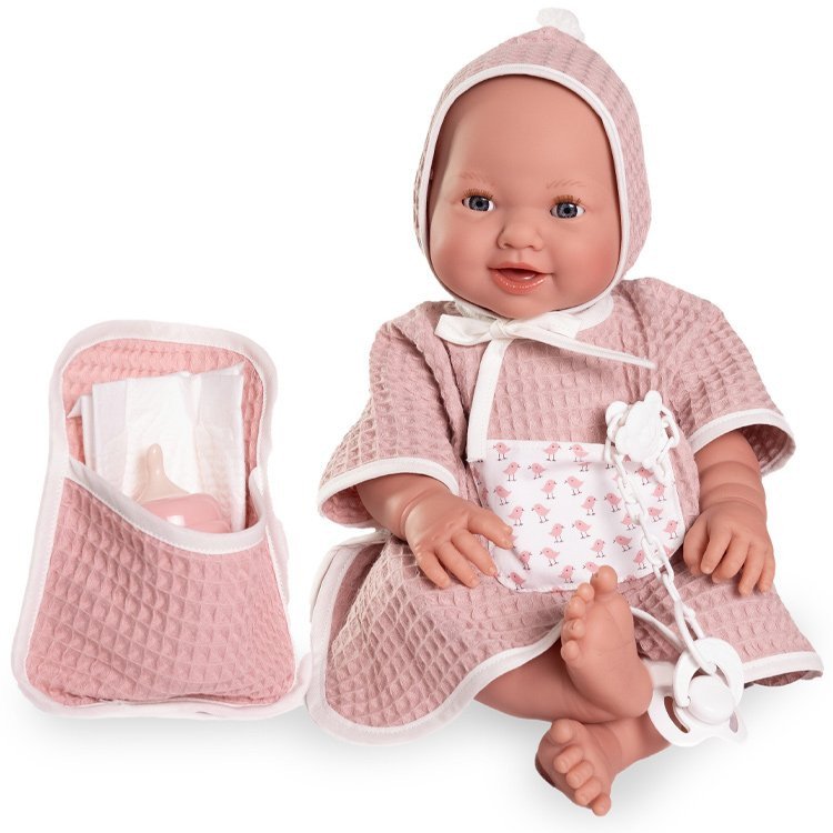 Poupée Antonio Juan 42 cm - Nouveau-né Mía fait pipi avec cape de bain et baignoire