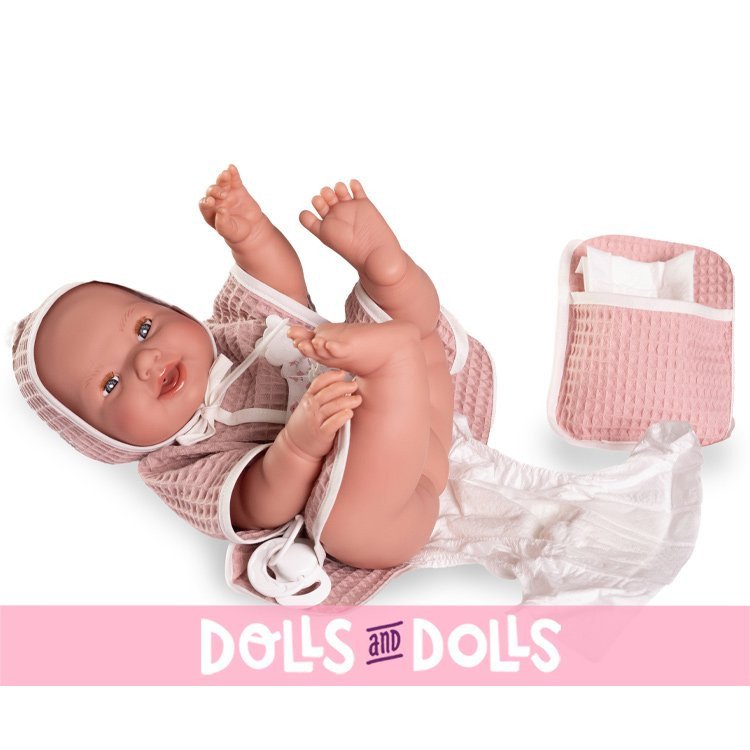 Poupée Antonio Juan 42 cm - Nouveau-né Mía fait pipi avec cape de bain et baignoire