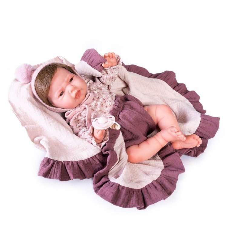 Poupée Antonio Juan 40 cm - Sweet Reborn Lea avec couverture violette