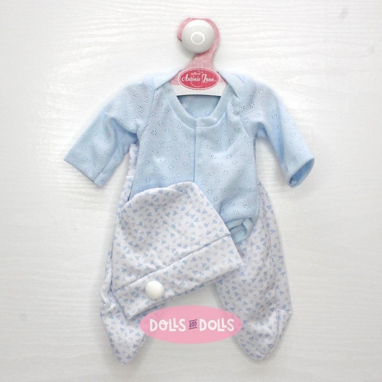 Tenue pour poupée Antonio Juan 33-34 cm - Body, leggings et bonnet en bleu et blanc
