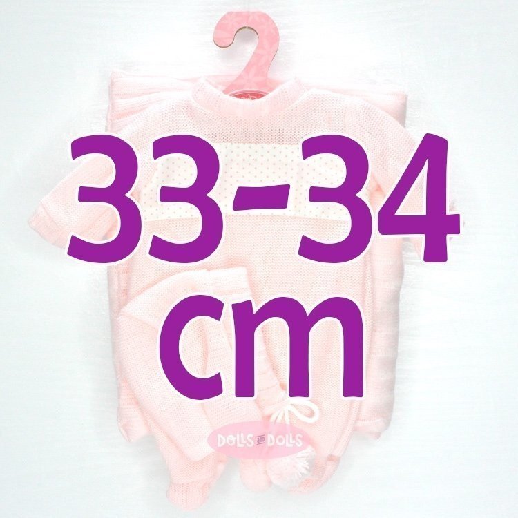 Tenue pour poupée Antonio Juan 33-34 cm - Barboteuse à pois roses avec bonnet et couverture