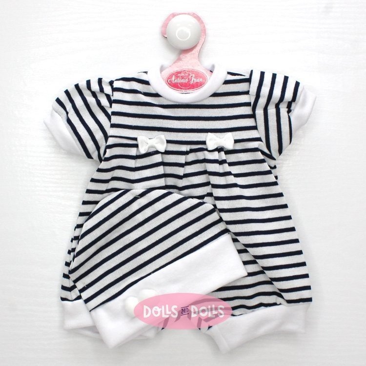 Tenue pour poupée Antonio Juan 40-42 cm - Barboteuse blanche-bleu marine avec bonnet