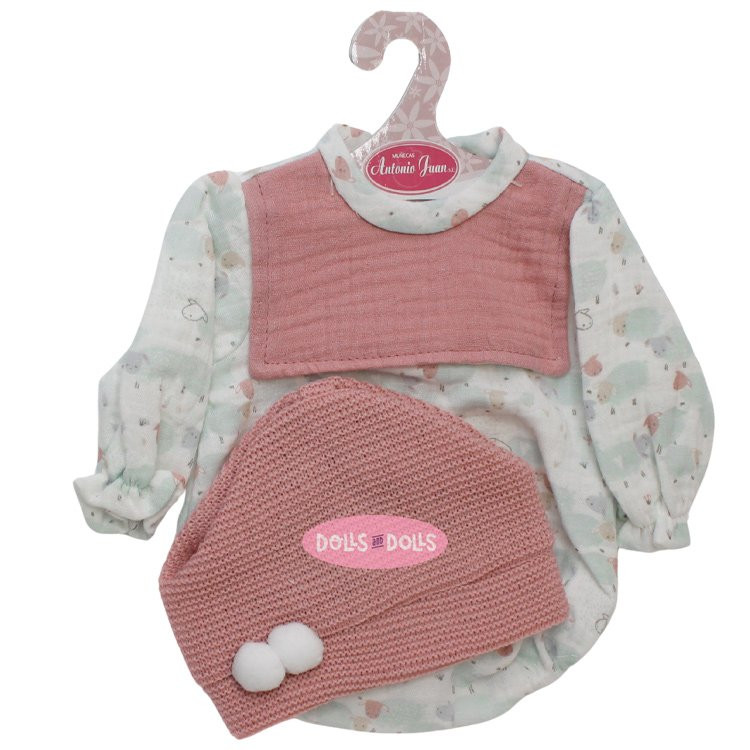 Tenue pour poupée Antonio Juan 40-42 cm - Body moutons avec bonnet rose