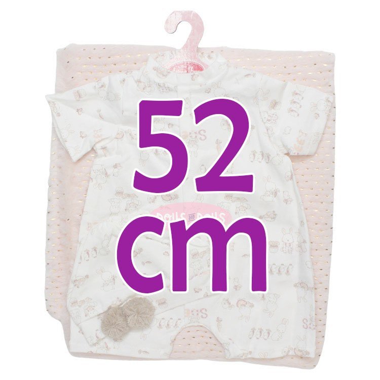 Tenue pour poupée Antonio Juan 52 cm - Collection Mi Primer Reborn - Pyjama à petits lapins avec bonnet et couverture