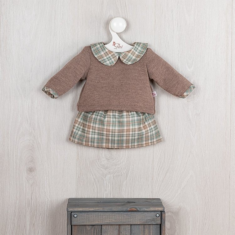 Tenue pour poupée Así 46 cm - Ensemble pull en maille vert et jupe à carreaux pour poupée Léo