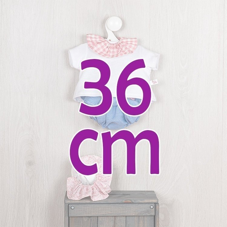 Tenue pour poupée Así 36 cm - Ensemble pololo en jean et t-shirt à col rose pour poupée Koke