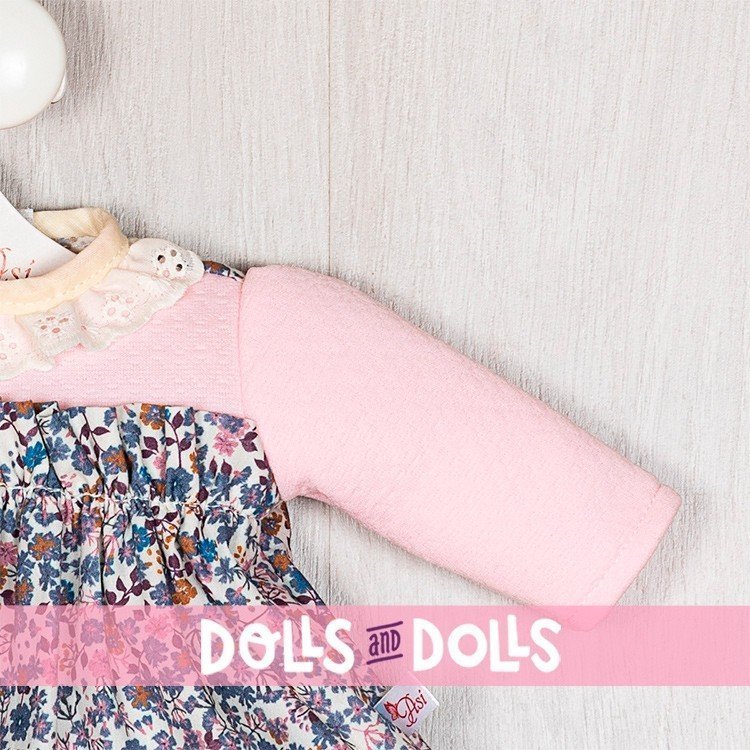 Tenue pour poupée Así 46 cm - Robe bleue à fleurs avec plastron rose pour poupée Léo