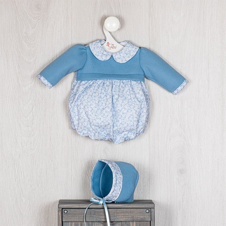 Tenue pour poupée Así 46 cm - Barboteuse fleurie bleu clair avec plastron bleu pour poupée Léo