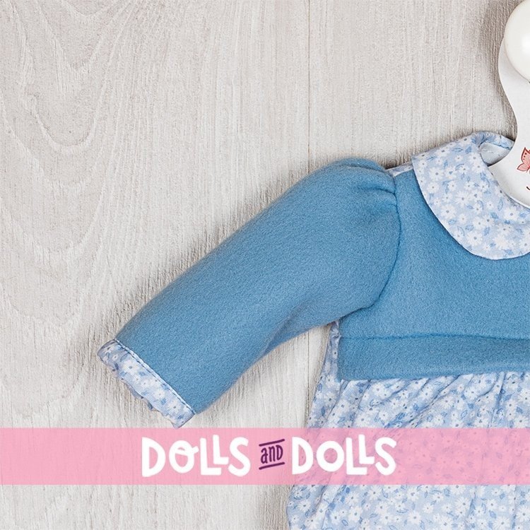 Tenue pour poupée Así 46 cm - Barboteuse fleurie bleu clair avec plastron bleu pour poupée Léo