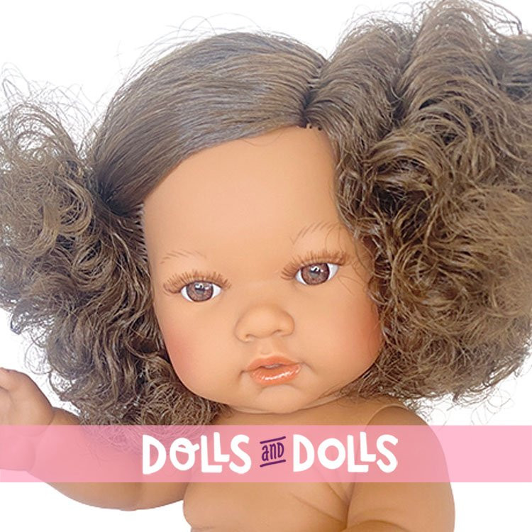 Poupée D'Nenes 34 cm - Lean fille aux cheveux bruns avec des nœuds sans vêtements