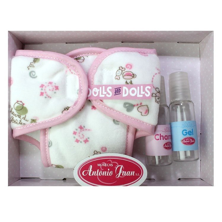 Ensemble couche rose doux, bouteille pour gel et bouteille pour shampoing, 40-42 cm