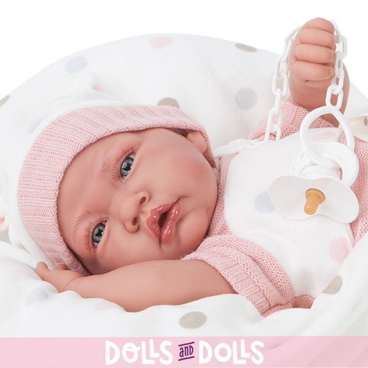 Poupée Antonio Juan 40 cm - Né avec une robe rose et une couverture