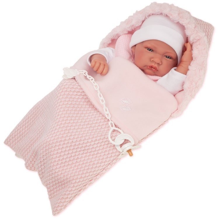 Poupée Antonio Juan 42 cm - Fille nouveau-née et sac de couchage