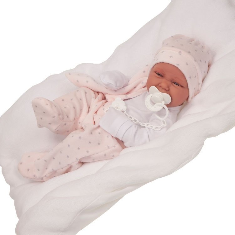 Poupée Antonio Juan 42 cm - Fille nouveau-née Carla avec coussin