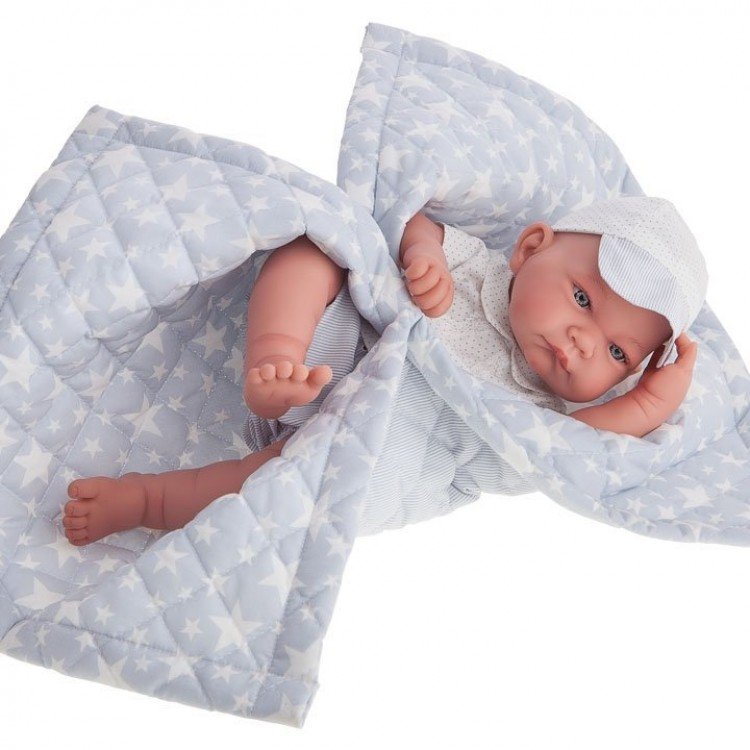 Poupée Antonio Juan 42 cm - Nouveau-né Nico garçon et couverture de rembourrage