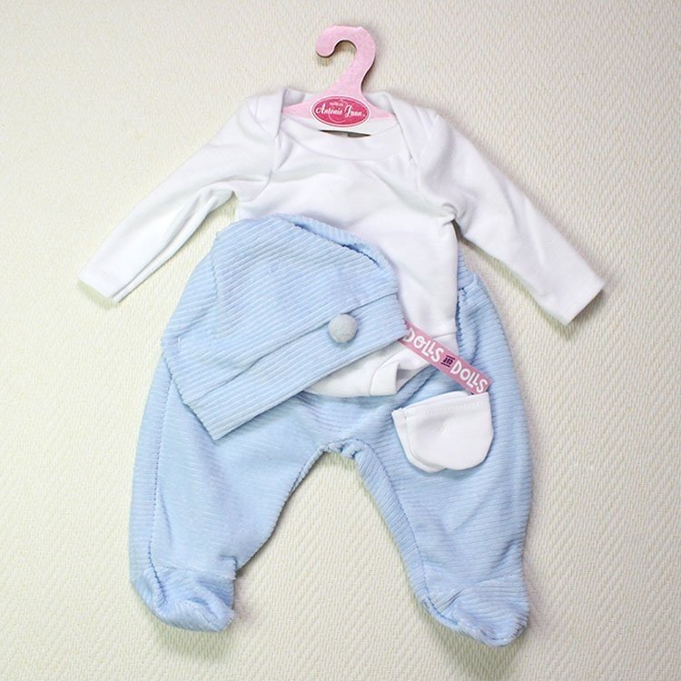 Tenue de poupée Antonio Juan - Body manches longues, leggings, bonnet et mitaines - bleu-blanc 40-42 cm