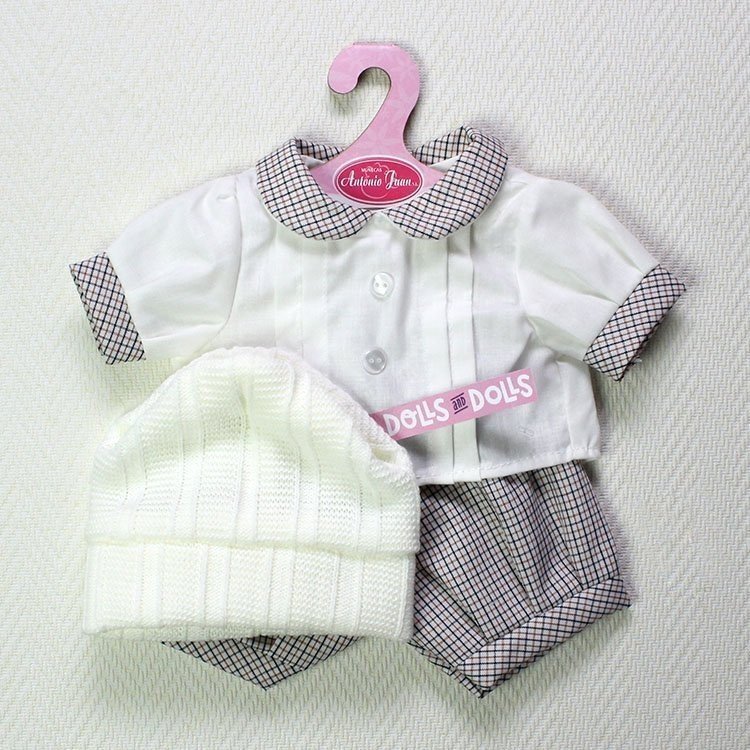 Tenue de poupée Antonio Juan - Ensemble blanc à carreaux marron et chapeau 40-42 cm