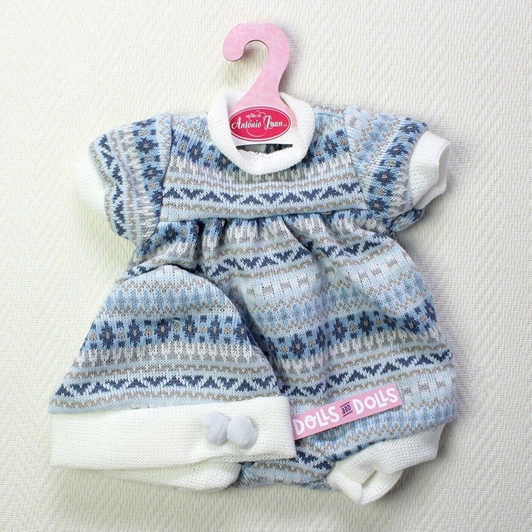 Tenue de poupée Antonio Juan - Barboteuse tricotée bleue avec bonnet 40-42 cm