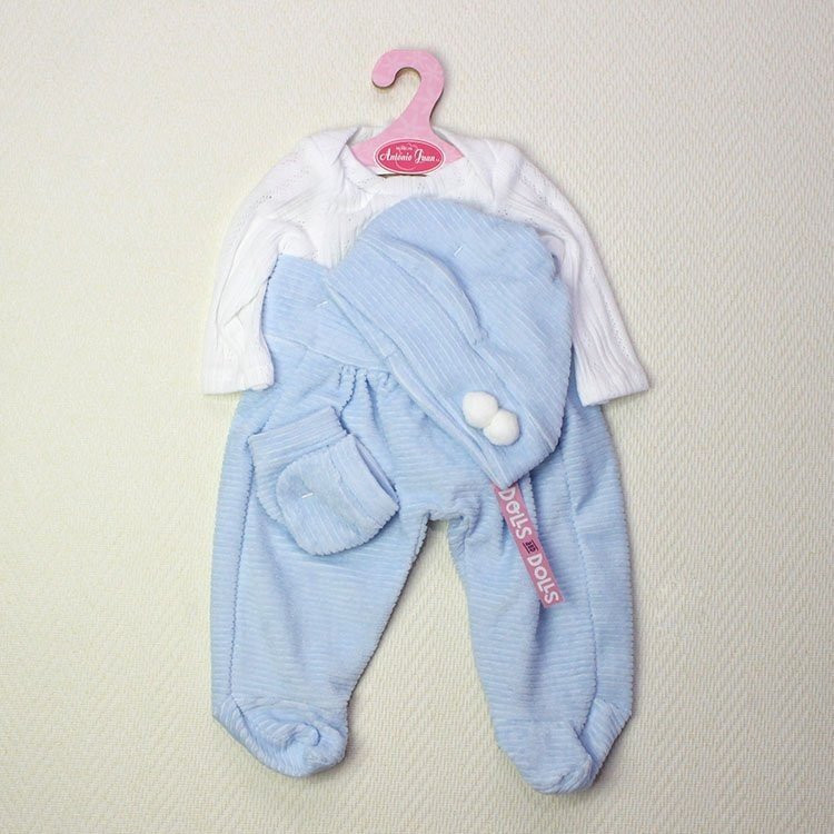 Tenue de poupée Antonio Juan - Body manches longues, leggings, bonnet et mitaines - bleu-blanc 40-42 cm