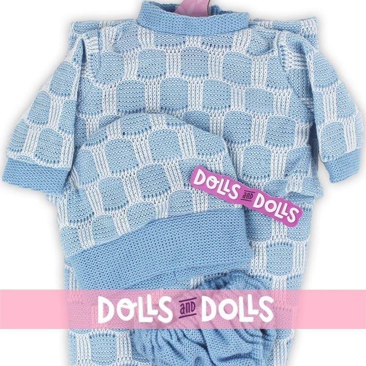 Tenue de poupée Antonio Juan 33-34 cm - Ensemble tricot bleu avec bonnet et couverture assortis