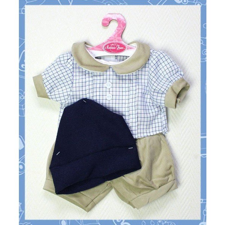 Conjunto cuadros azules y blancos con gorro 40-42 cm