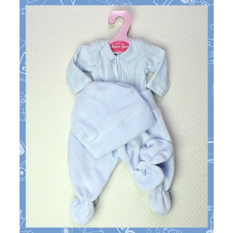 Conjunto Azul de Polainas Camiseta Gorro y Manoplas 33-34 cm