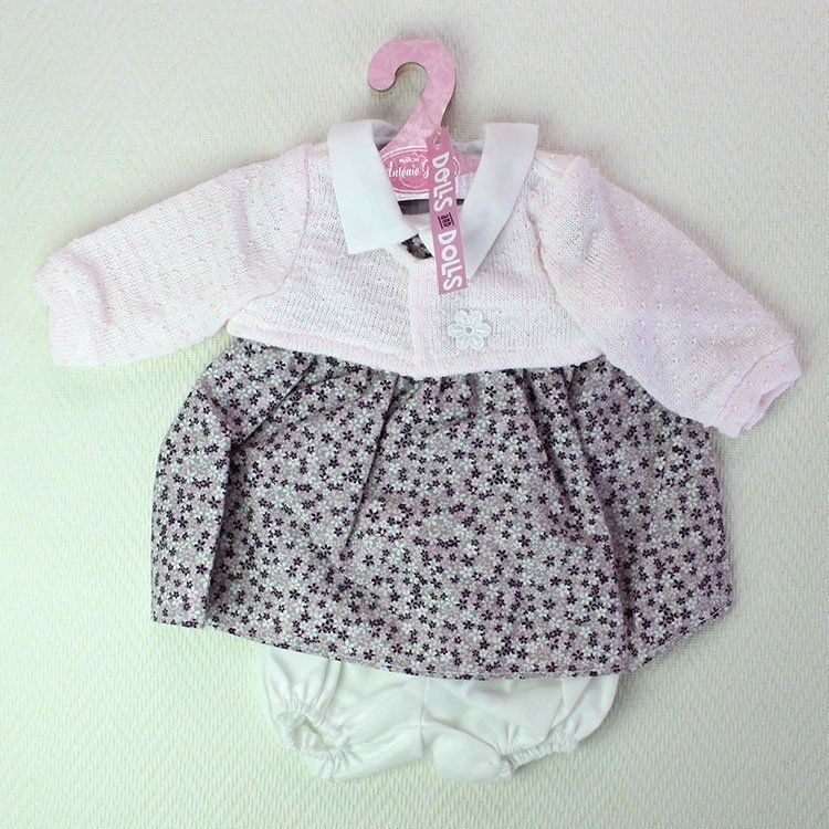 Robe fleurs violettes avec veste rose 40-42 cm