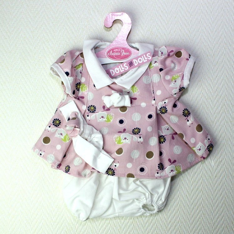 Tenue de poupée Antonio Juan - Robe rose avec hiboux et feuilles et bandeau 40-42 cm