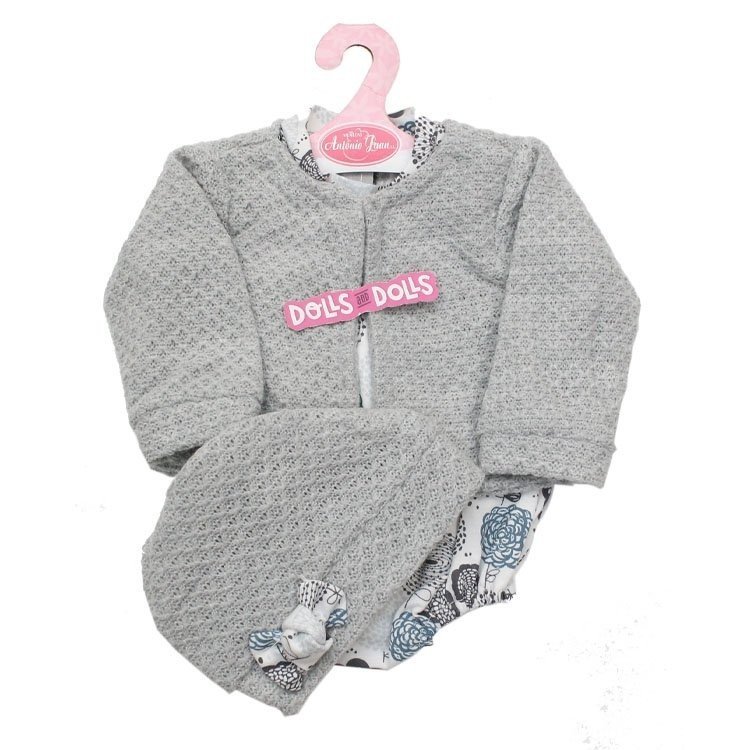 Tenue pour poupée Antonio Juan 40-42 cm - Barboteuse imprimée avec bonnet et veste gris
