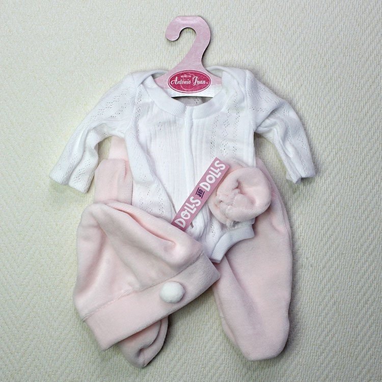 Tenue de poupée Antonio Juan - Body manches longues, leggings, bonnet et mitaines - rose-blanc 33-34 cm