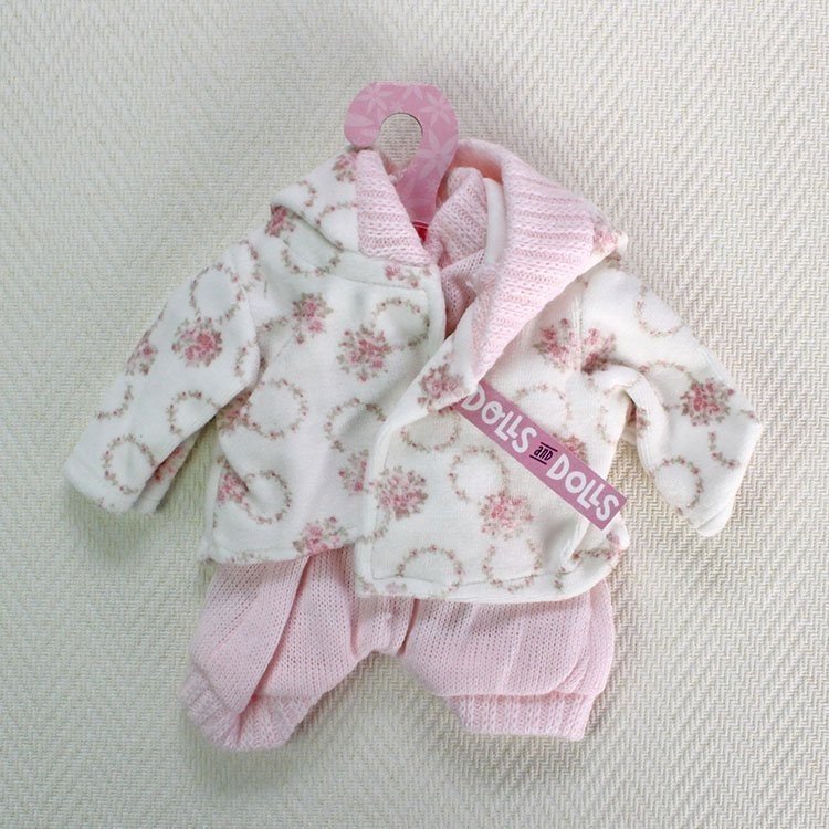 Tenue de poupée Antonio Juan 33-34 cm - Barboteuse rose avec manteau à capuche à fleurs blanches