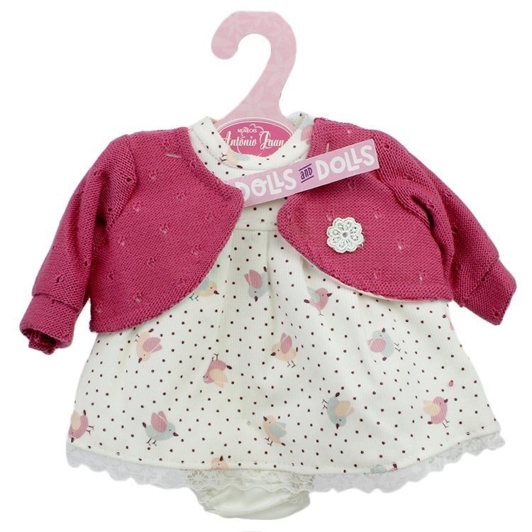 Tenue de poupée Antonio Juan 33-34 cm - Robe imprimée oiseaux avec veste rose pâle