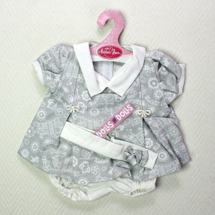 Tenue de poupée Antonio Juan - Robe grise avec images et bandeau 40-42 cm
