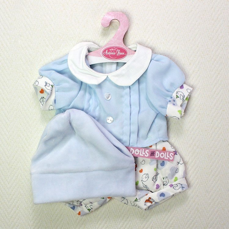 Tenue de poupée Antonio Juan - Ensemble oiseaux et coeurs avec bonnet bleu clair 40-42 cm