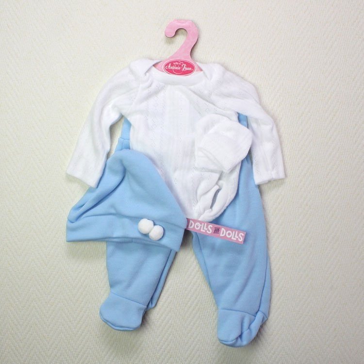Tenue de poupée Antonio Juan - Body manches longues, leggings, bonnet et mitaines - bleu-blanc 40-42 cm