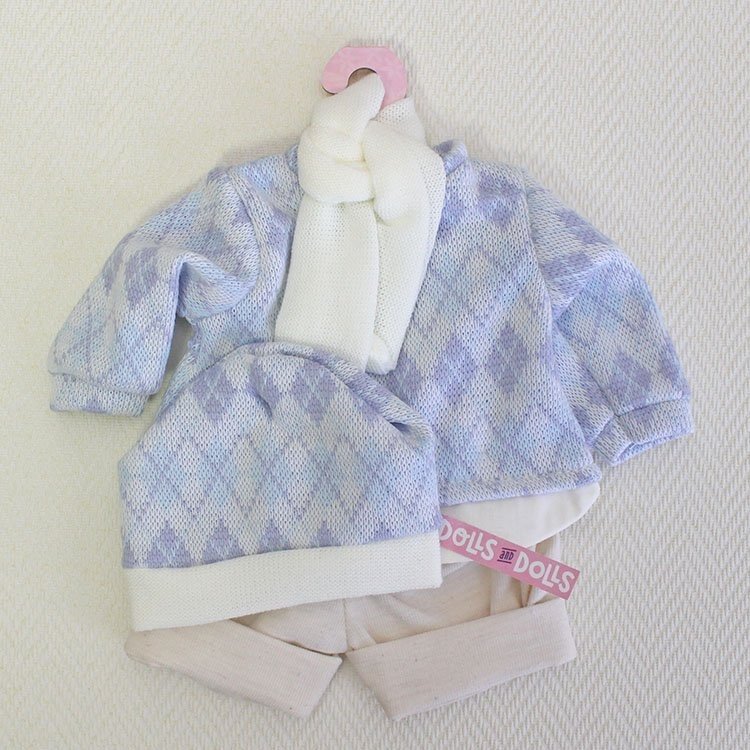 Tenue de poupée Antonio Juan - Ensemble de losanges bleus avec bonnet et écharpe 40-42 cm