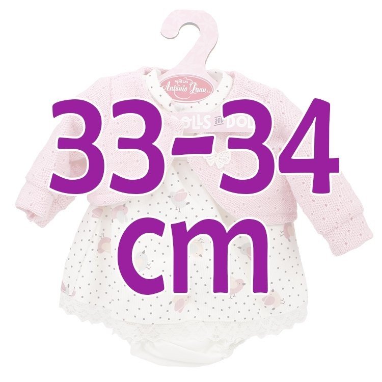 Tenue de poupée Antonio Juan 33-34 cm - Tenue imprimée Birdy avec veste rose