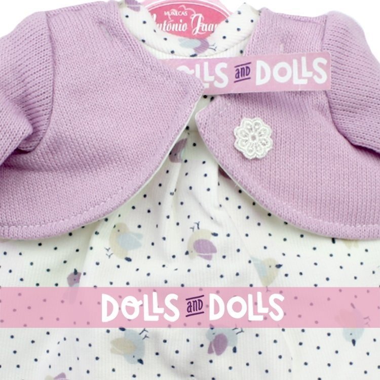 Tenue de poupée Antonio Juan 33-34 cm - Robe imprimée oiseaux avec veste liliac