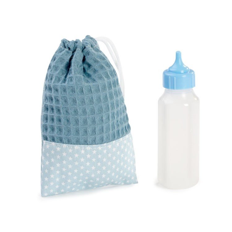 Compléments pour poupée Así - Sac bouteille bleu clair avec étoiles blanches et bouteille