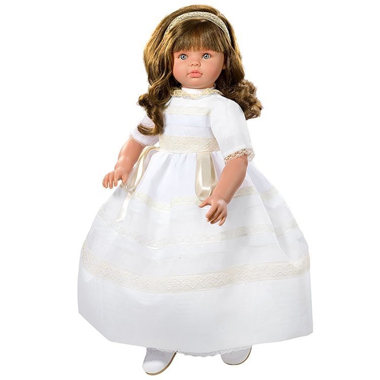 Poupée Así 57 cm - Pepa Communion avec broderie beige avec support de poupée en métal