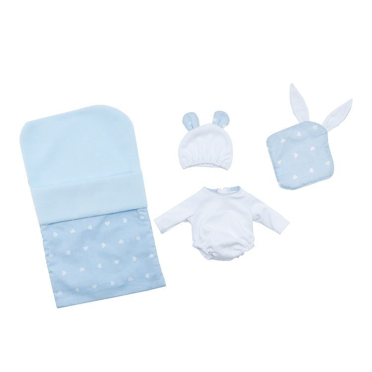 Tenue de poupée Así 28 cm - Corps blanc avec sac de couchage bleu clair, bonnet et mouchoir pour poupée Gordi