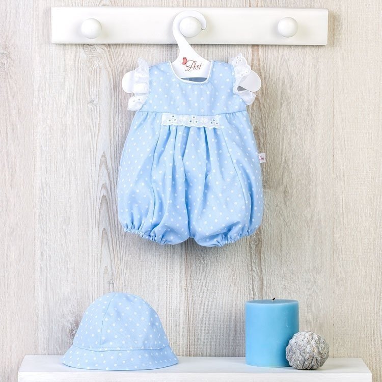 Tenue pour poupée Así 43 cm - Barboteuse bleu clair à pois blancs pour poupée Pablo