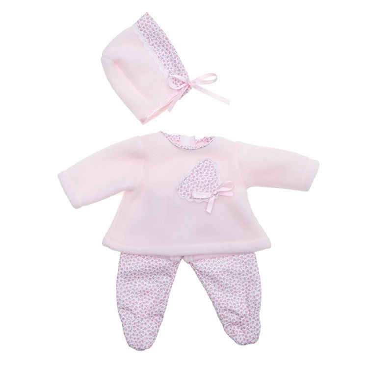 Tenue pour poupée Así 36 cm - Ensemble de polaire rose avec imprimé floral et coeur et bonnet pour poupée Koke